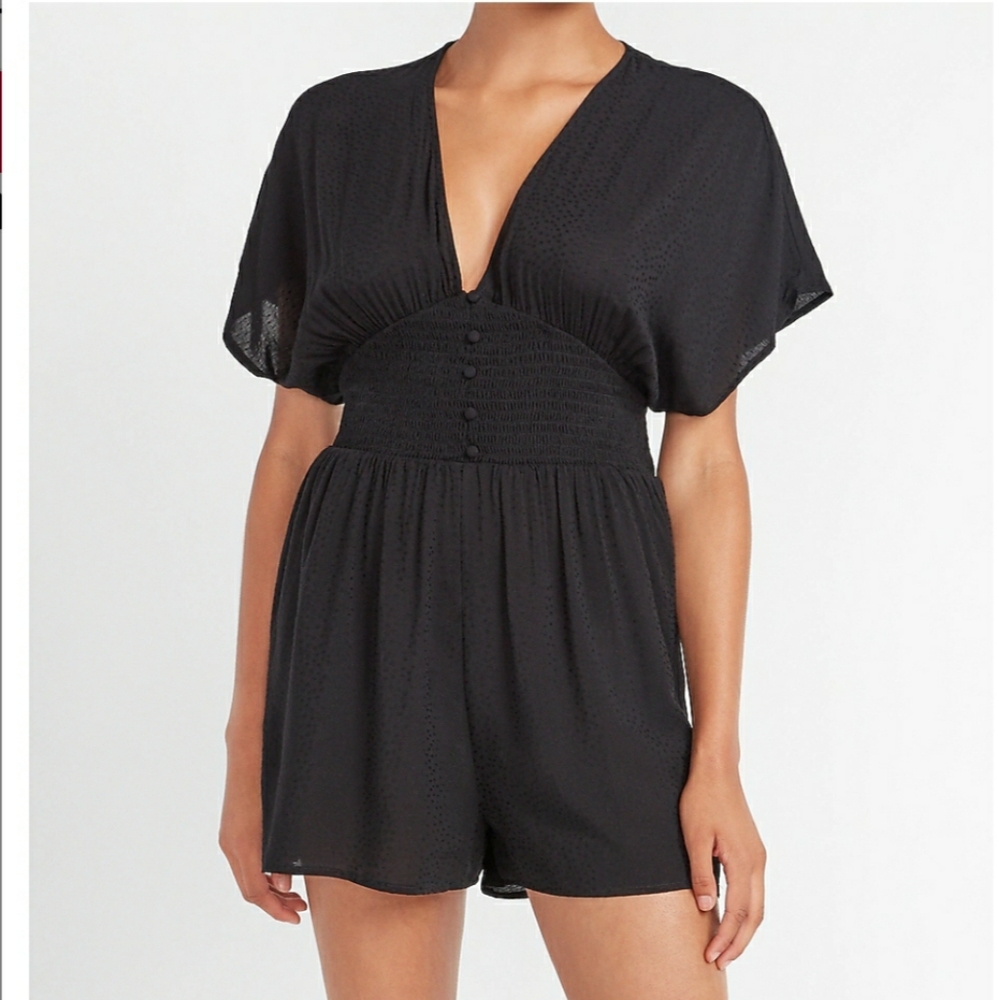 Black Smocked Waist Romper